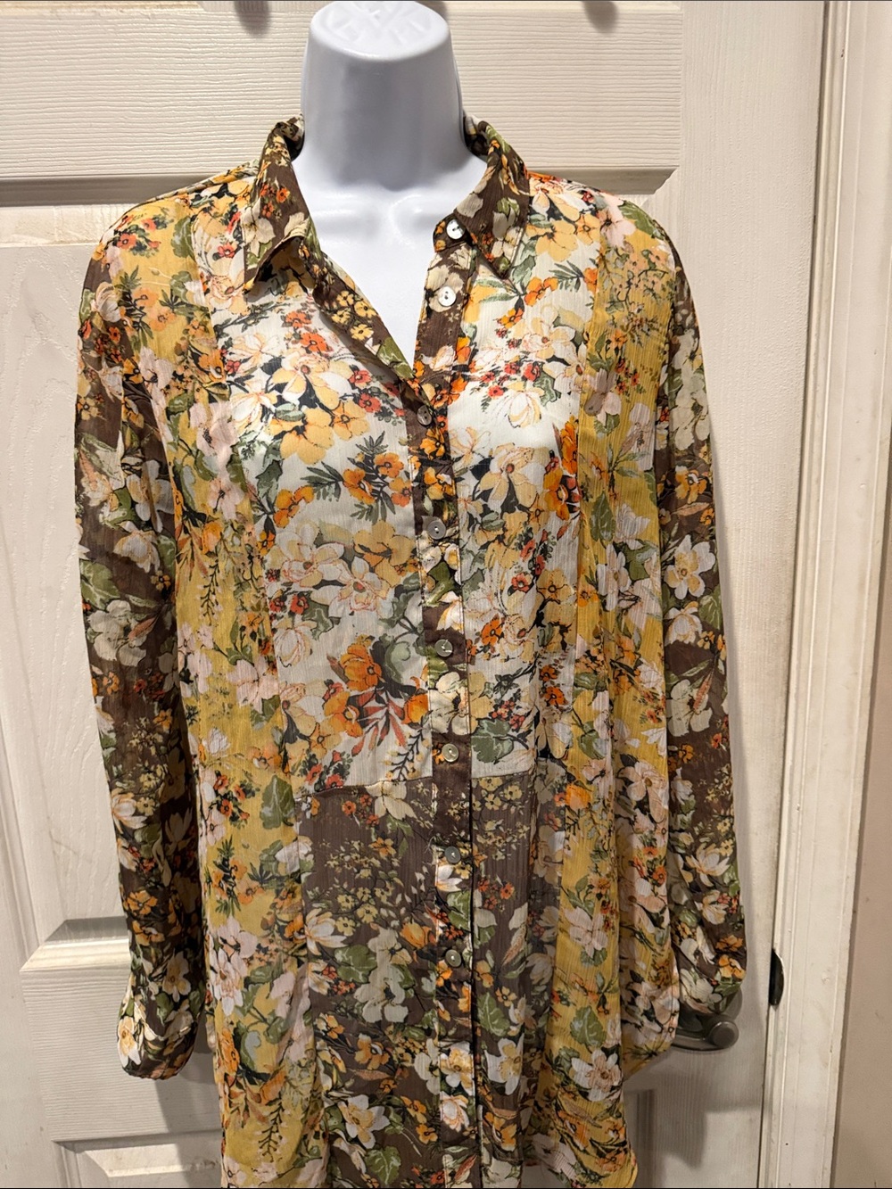 fig and flower Sheer Floral Blouse in Cream, Orange & Brown